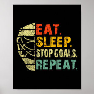 Retro Funny Eat Sleep Stop Goals Repeat Ice Hockey Poster