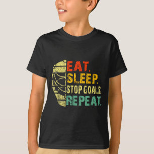 Retro Funny Eat Sleep Stop Goals Repeat Ice Hockey T-Shirt