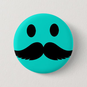 Retro Funny Face with Moustache Stache 6 Cm Round Badge