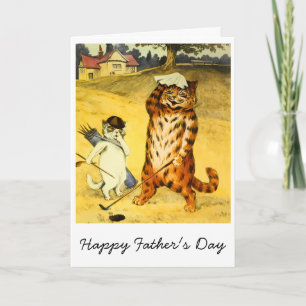 Retro Funny Father's Day Golfing Cat & Caddie Card