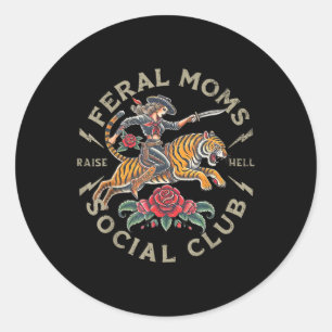 Retro Funny Feral Moms Social Club Sarcastic Mothe Classic Round Sticker