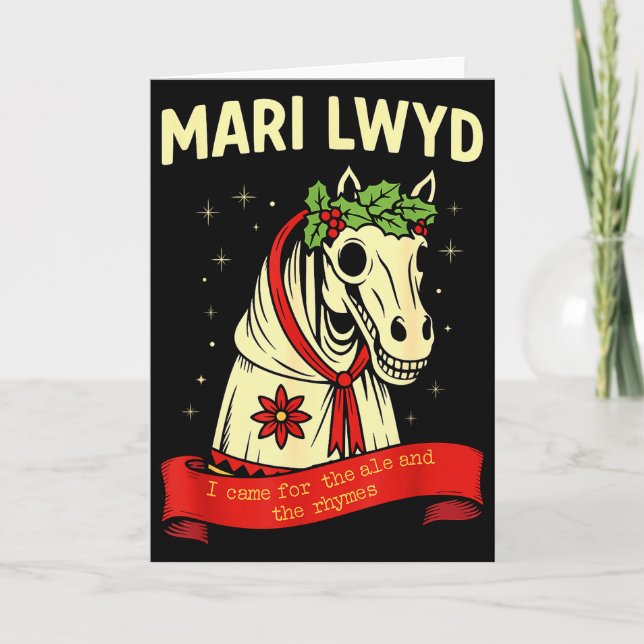 Retro Funny Folklore Skeleton Horse Mari Lwyd Yule Card (Front)