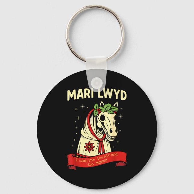 Retro Funny Folklore Skeleton Horse Mari Lwyd Yule Key Ring (Front)