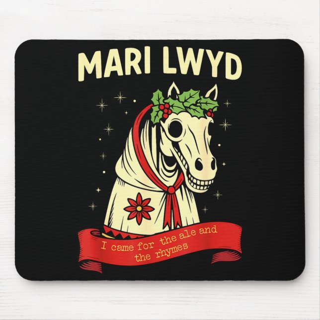 Retro Funny Folklore Skeleton Horse Mari Lwyd Yule Mouse Mat (Front)