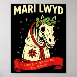 Retro Funny Folklore Skeleton Horse Mari Lwyd Yule Poster