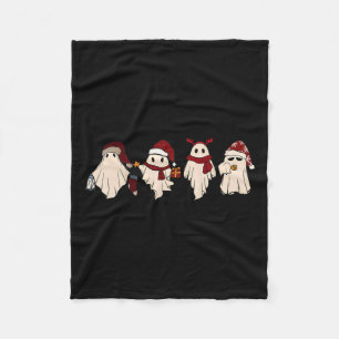 Retro Funny Ghost Santa Sat Cute Christmas Ghosts Fleece Blanket