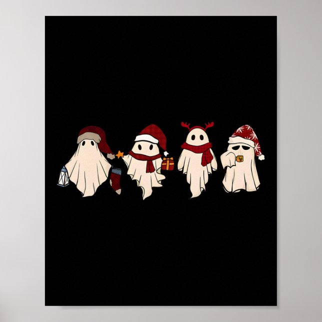 Retro Funny Ghost Santa Sat Cute Christmas Ghosts  Poster (Front)