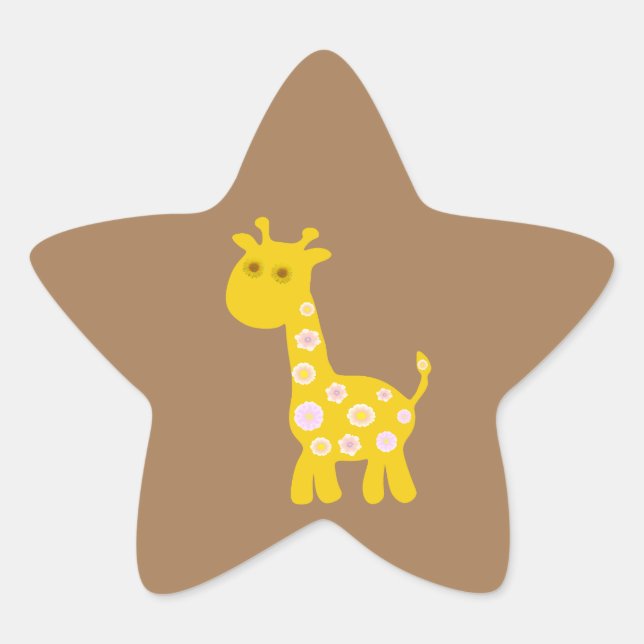 Retro funny Giraffe of pastel pattern flowers  Star Sticker (Front)
