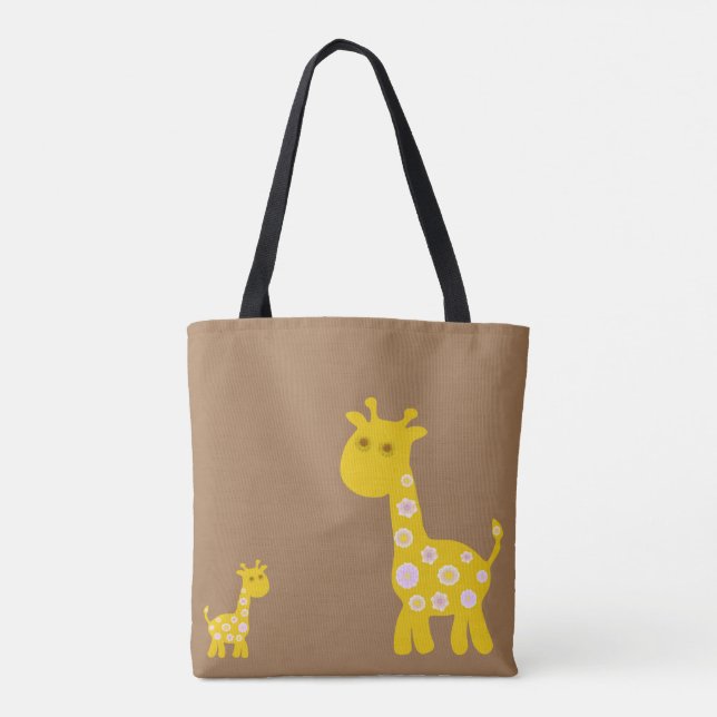 Retro funny Giraffe of pastel pattern flowers Tote Bag (Back)