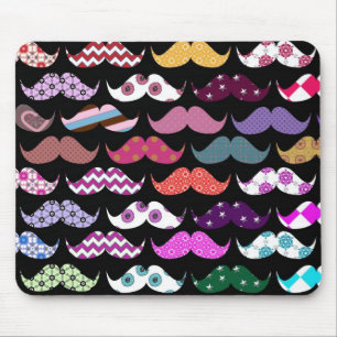 Retro Funny Girly Moustache Moustache Pattern Mouse Mat