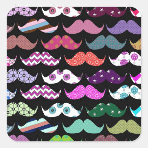 Retro Funny Girly Moustache Moustache Pattern Square Sticker