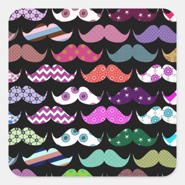 Retro Funny Girly Moustache Moustache Pattern Square Sticker (Front)