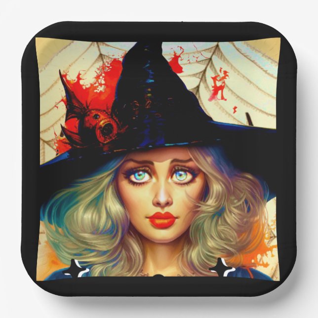 Retro Funny Halloween Cards Paper Plate (Front)