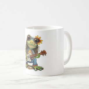 Retro Funny Hippie Frog Wear Glass Play Piano On  Coffee Mug