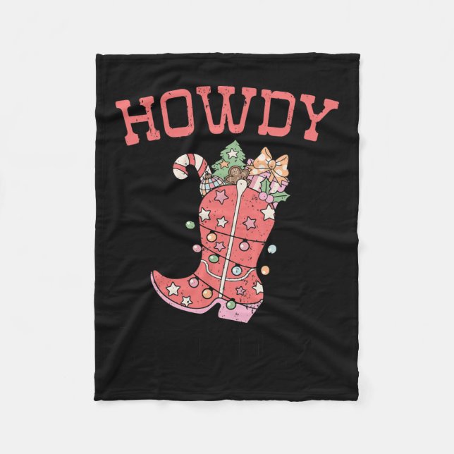 Retro Funny Howdy Christmas Western Cute Family Xm Fleece Blanket (Front)
