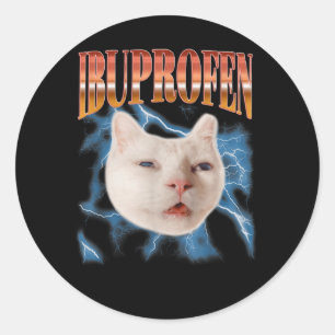 Retro Funny Ibuprofen Cat Kitten Meme Graphic Pet Classic Round Sticker
