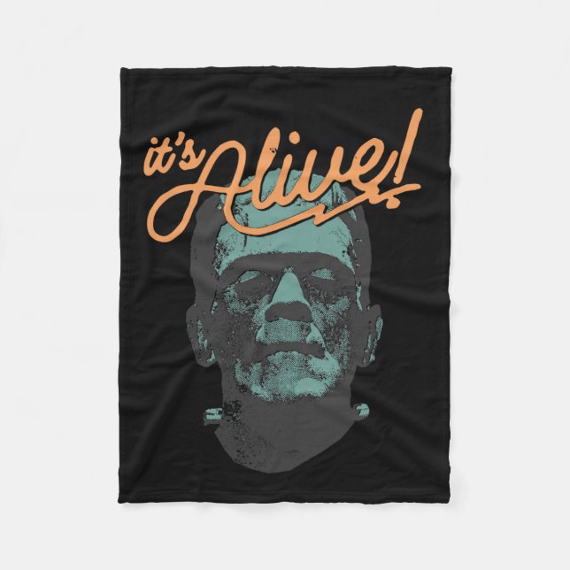 Retro Funny It's Alive Frankenstein Monster Spooky Fleece Blanket (Front)