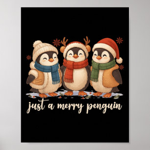 Retro Funny Just A Merry Penguin Cute Xmas Christm Poster