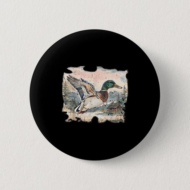Retro Funny Mallard Duck Waterfowl Hunting Cozy Se 6 Cm Round Badge (Front)