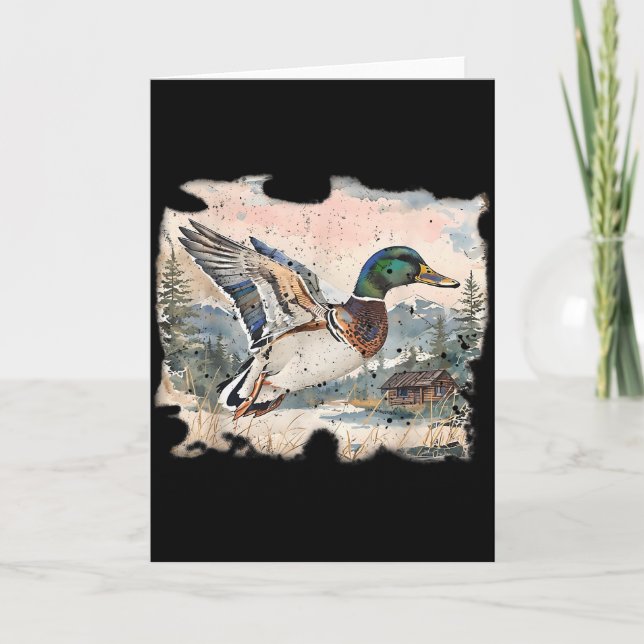 Retro Funny Mallard Duck Waterfowl Hunting Cozy Se Card (Front)