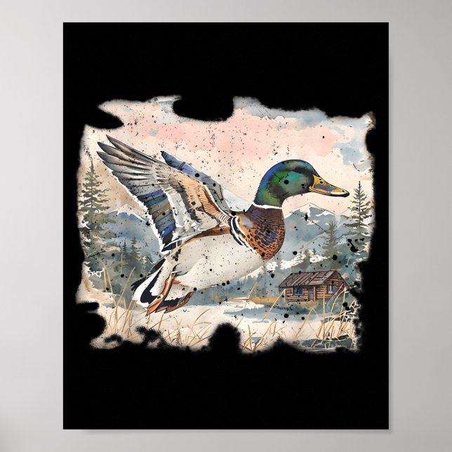Retro Funny Mallard Duck Waterfowl Hunting Cozy Se Poster (Front)