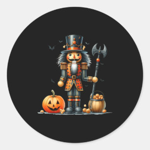 Retro Funny Nutcracker And Pumkins Hallothanksmas Classic Round Sticker