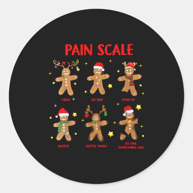 Retro Funny Pain Scale Gingerbread Nurse Christmas Classic Round Sticker (Front)
