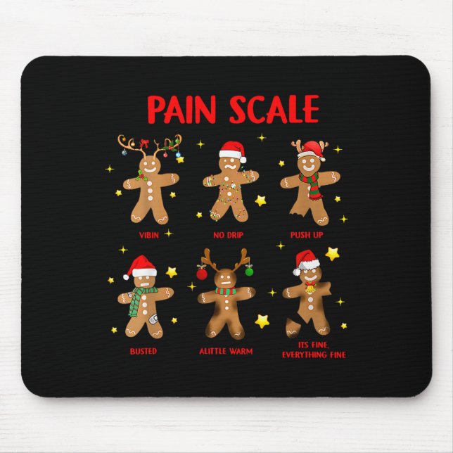 Retro Funny Pain Scale Gingerbread Nurse Christmas Mouse Mat (Front)