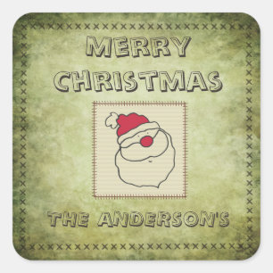 Retro funny patchwork Santa clause Square Sticker