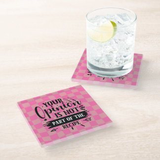 Retro Funny Pink Kitchen Saying Glass Coaster