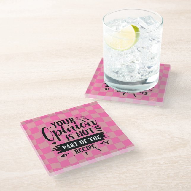 Retro Funny Pink Kitchen Saying  Glass Coaster (Angled)