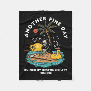 Retro Funny Quote Skeleton Beach Another Fine Day Fleece Blanket