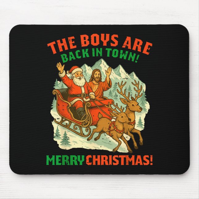 Retro Funny Santa Jesus The Boys Are Back In Town  Mouse Mat (Front)