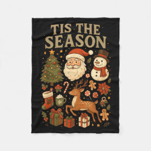 Retro Funny Santa Tis The Season Christmas Doodles Fleece Blanket