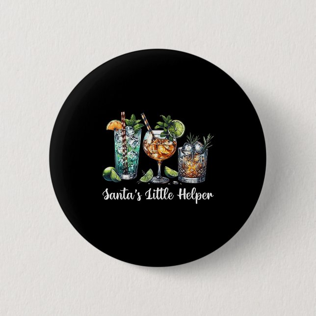 Retro Funny Santa's Little Helper Martini Merry Ch 6 Cm Round Badge (Front)