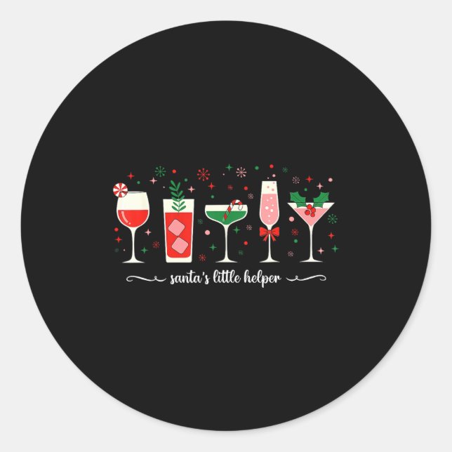 Retro Funny Santa's Little Helper Martini Merry Ch Classic Round Sticker (Front)