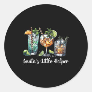 Retro Funny Santa's Little Helper Martini Merry Ch Classic Round Sticker