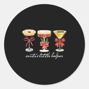 Retro Funny Santa's Little Helper Martini Merry Ch Classic Round Sticker