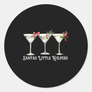 Retro Funny Santa's Little Helper Martini Merry Ch Classic Round Sticker