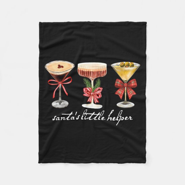 Retro Funny Santa's Little Helper Martini Merry Ch Fleece Blanket (Front)