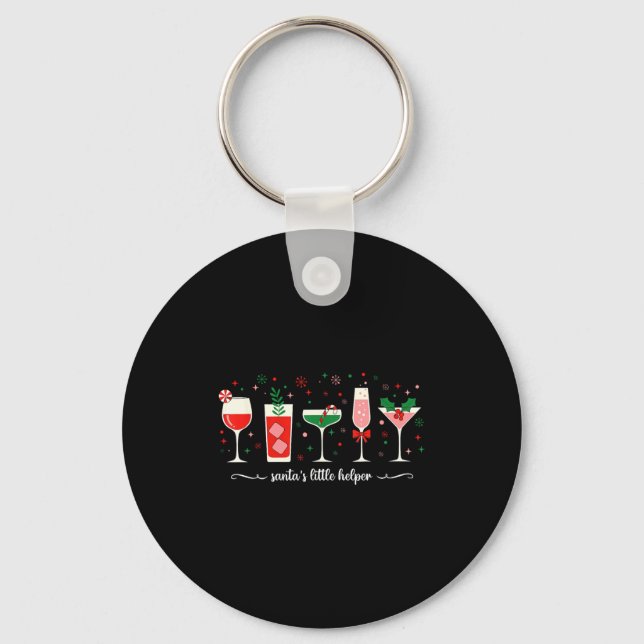 Retro Funny Santa's Little Helper Martini Merry Ch Key Ring (Front)