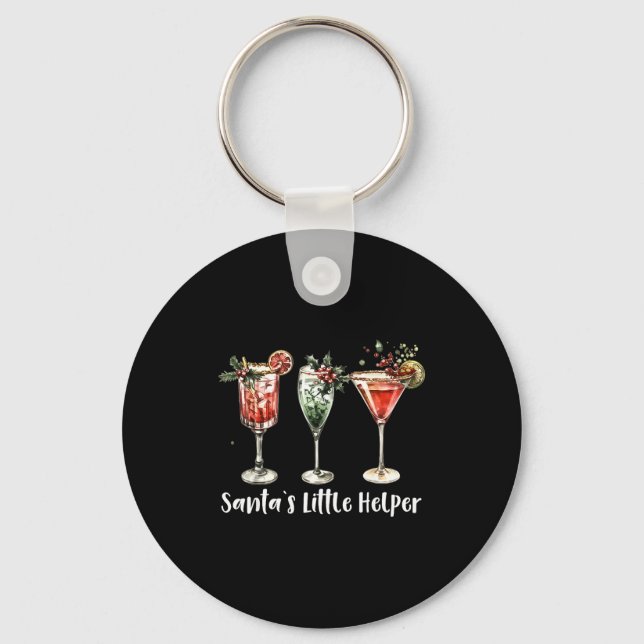 Retro Funny Santa's Little Helper Martini Merry Ch Key Ring (Front)