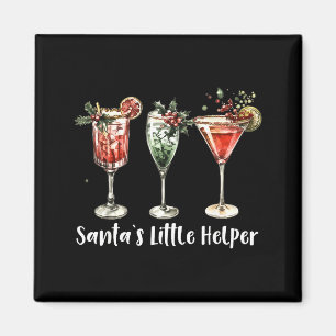 Retro Funny Santa's Little Helper Martini Merry Ch Magnet