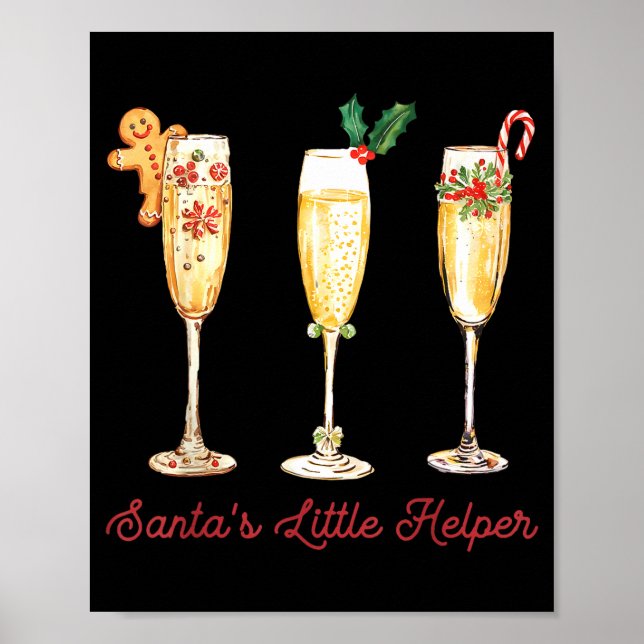 Retro Funny Santa's Little Helper Martini Merry Ch Poster (Front)