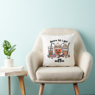 Retro Funny Scary ’Til I Get Coffee Halloween Cushion