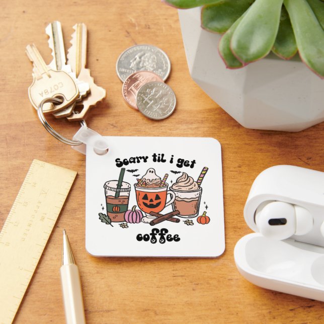 Retro Funny Scary ’Til I Get Coffee Halloween Key Ring (Desk)