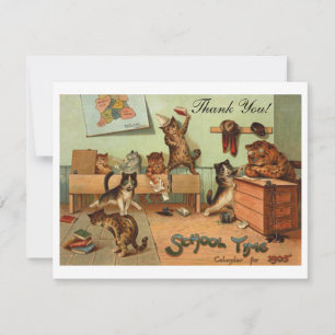 Retro Funny School Anthropomorphic Cats Thank You Card