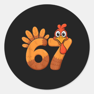 Retro Funny Six Seven 6 7 Meme Thanksgiving Turkey Classic Round Sticker