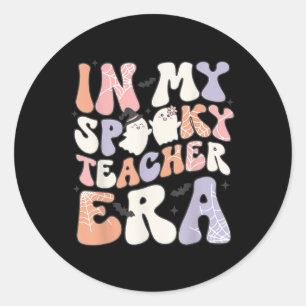 Retro Funny Teacher Halloween Cute In My Spooky Te Classic Round Sticker