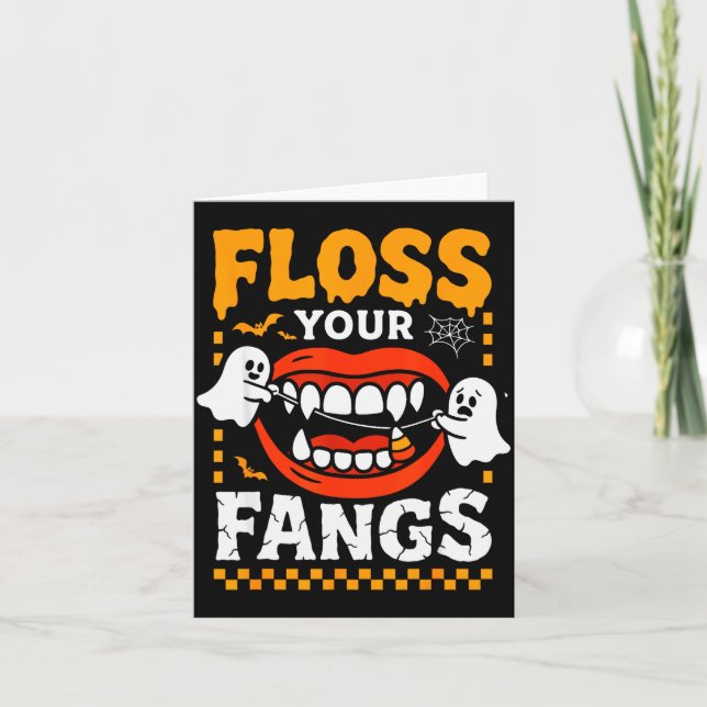 Retro Funny Teeth Floss Your Fangs Dentist Soky Ha Card (Front)